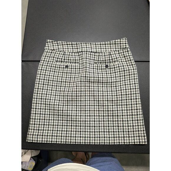 Ann Taylor LOFT Beige Houndstooth Mini Skirt Wool Zippered A Line Women Size 6 - Picture 2 of 5